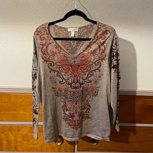 Red and grey long sleeve tee